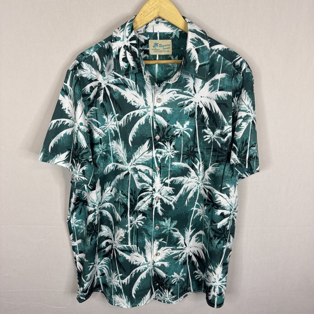 Royaura Hawaiian Shirt Men’s XXL Palm Tree Tropical Print Green
